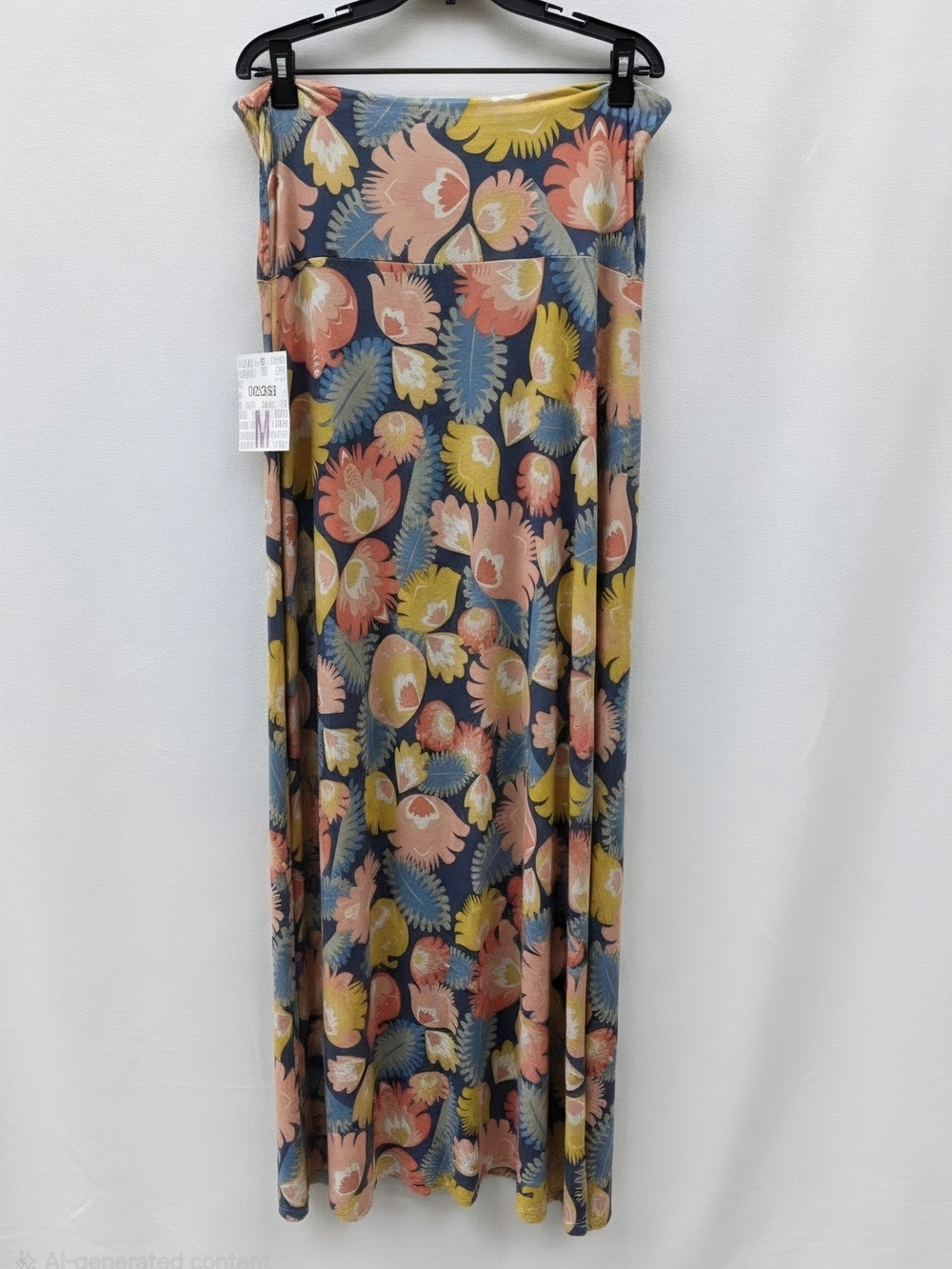 LuLaRoe Floral Maxi Skirt in Blue with Pink & Yellow Deco Blooms -M